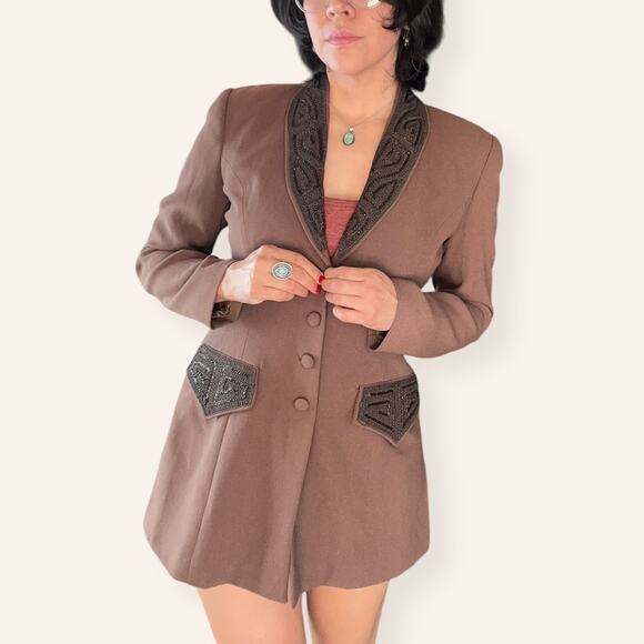 Zelda Brown Embellished Blazer Jacket Women’s Size 6 USA Darted Fit - Picture 3 of 15